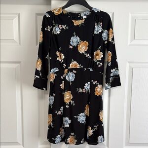 H&M Blue Fit and Flare Dress with Cuffed Sleeves